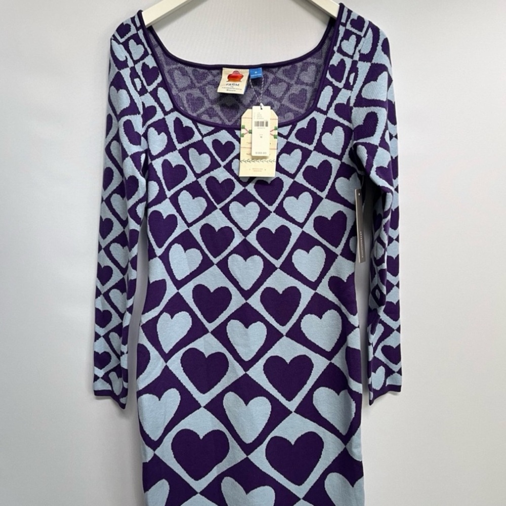 NWT Farm Rio Heart Print Long-Sleeve Midi Sweater Dress, size M - Picture 6 of 10